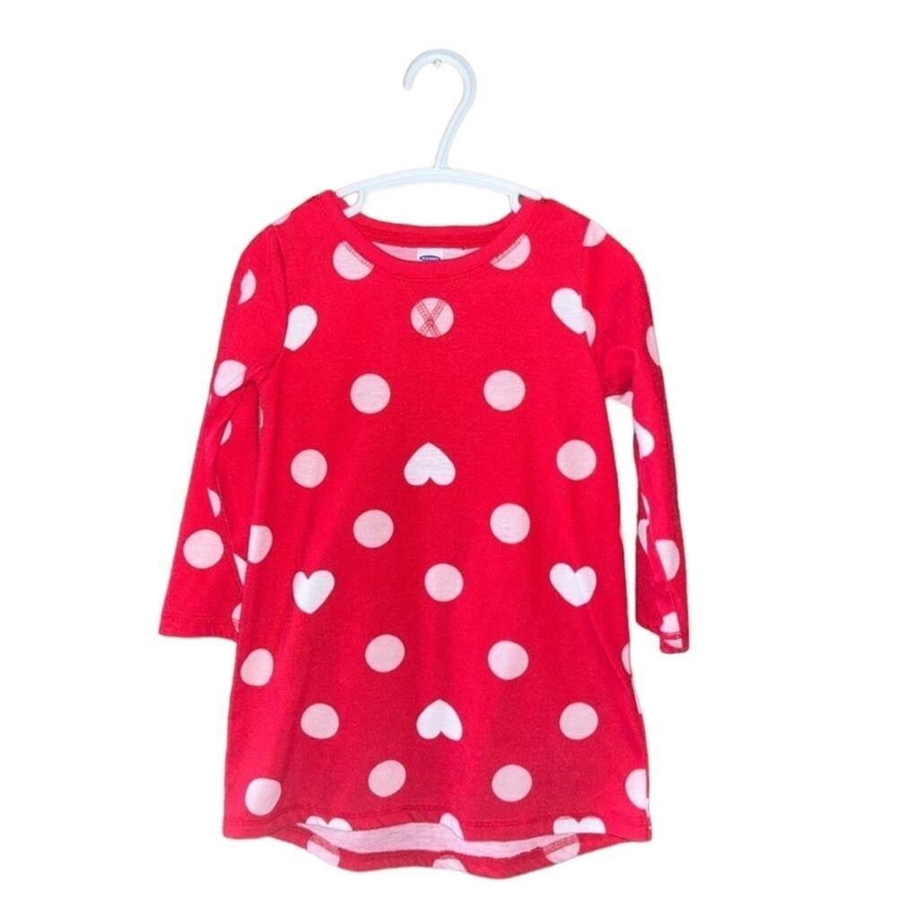 Old Navy Toddler Dress Size 2 Girls Red Pink Hearts Long Sleeve Valentine's Day